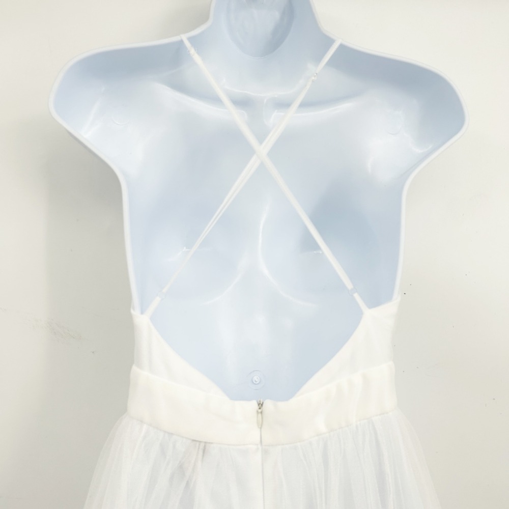 Windsor Womens White Tulle V-Neck Open Back Slit Formal Bridal Maxi Dress Size S - Picture 8 of 8